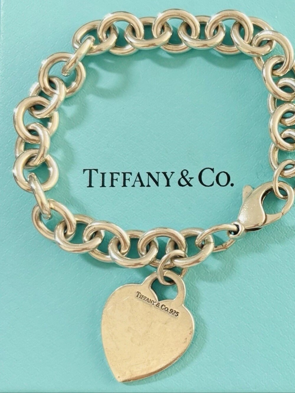 Tiffany & Co. Sterling Silver Heart Tag Charm Bracelet - Silver